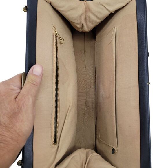 Vintage 60s Verdi Tapestry Carpet Bag Clutch Black 3D Embroidered Floral Framed - Picture 13 of 13